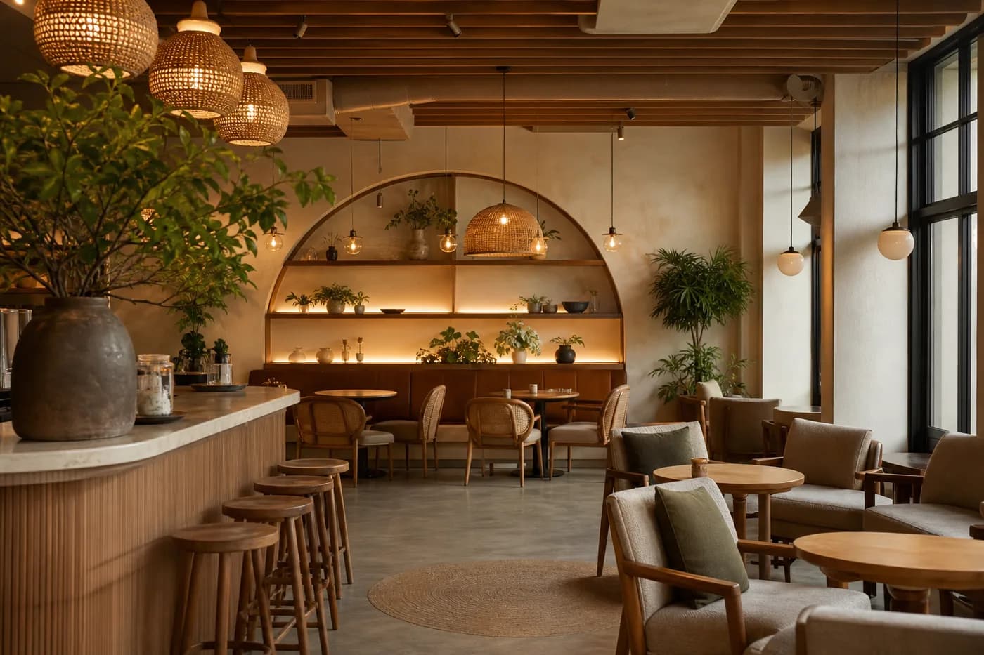 Warm boutique café atmosphere