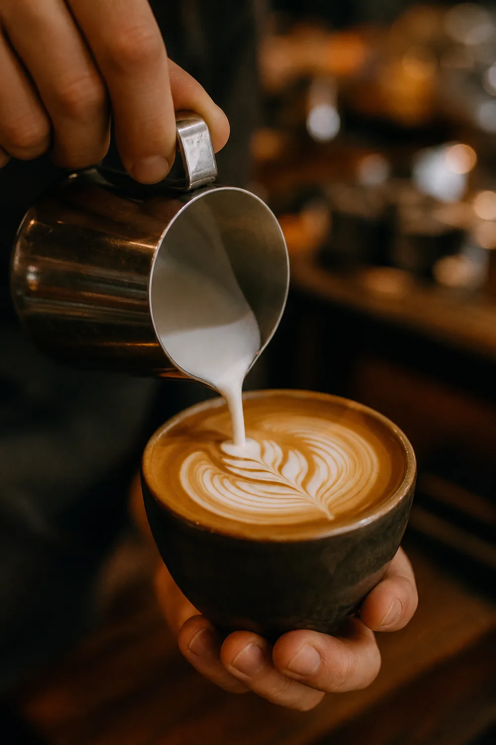 Latte art being poured by hand