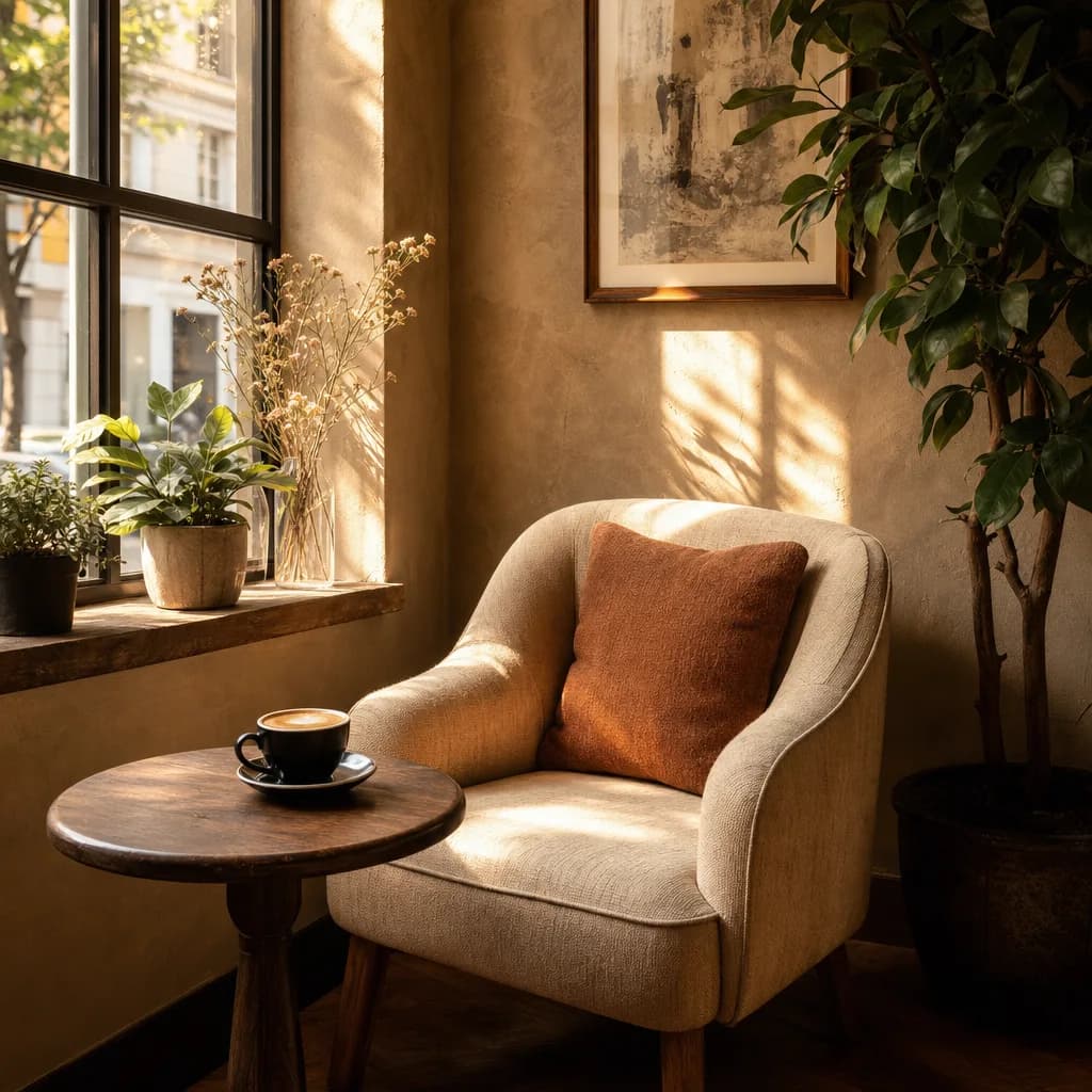 Cozy window seating with coffee
