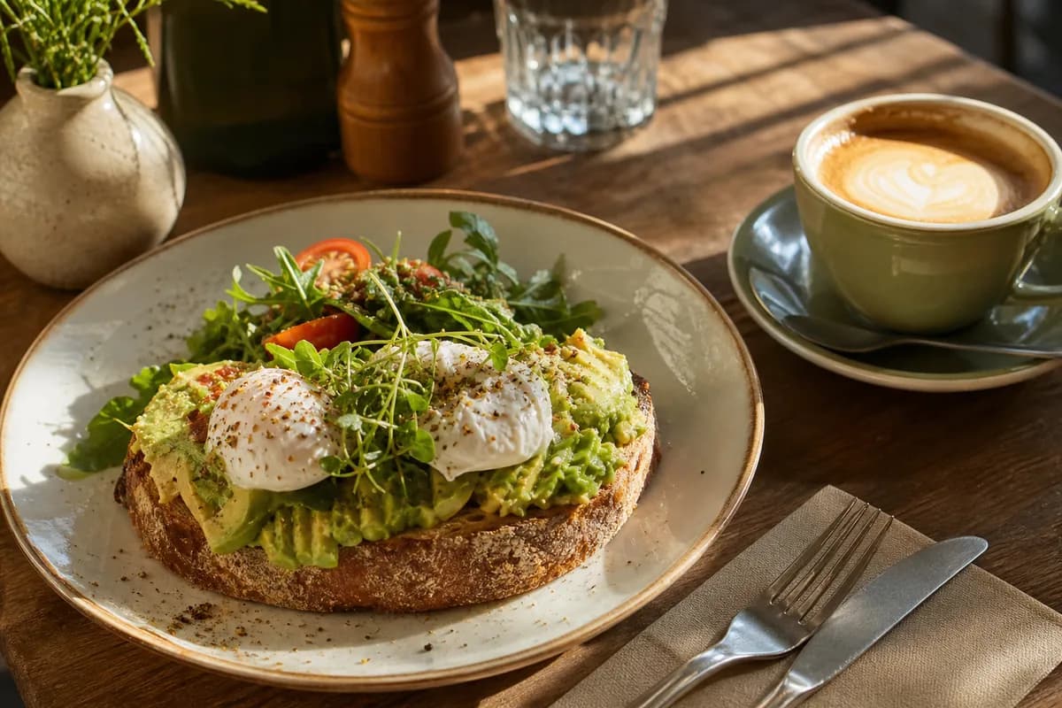 Fresh breakfast plate with coffee