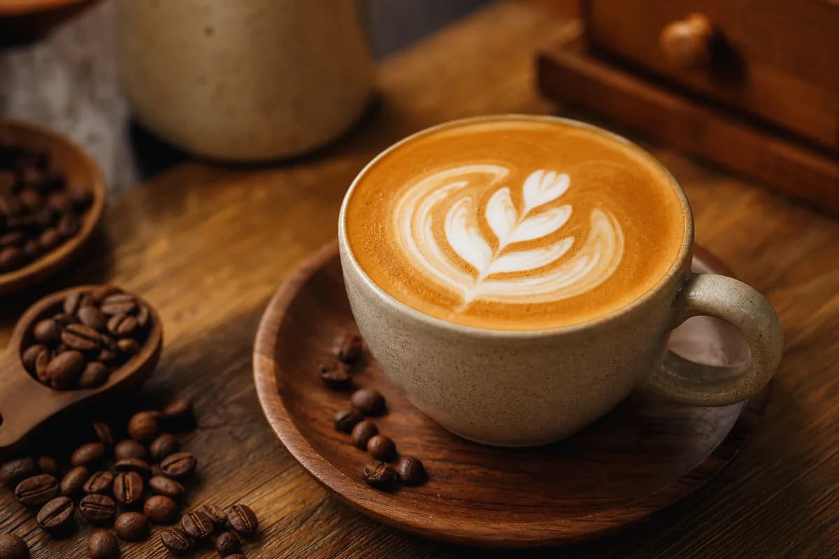 Latte art coffee in a ceramic cup