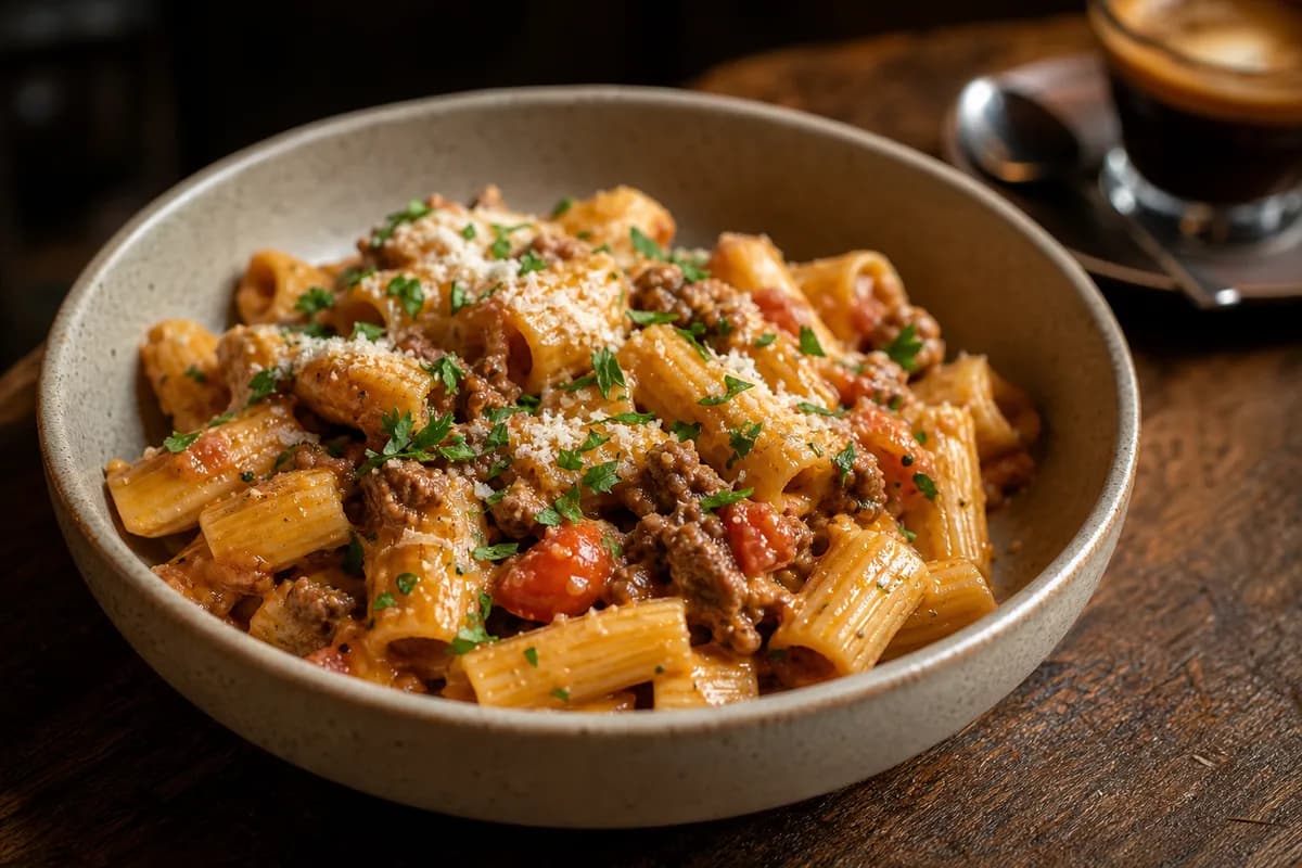 Comforting pasta bowl with fresh herbs